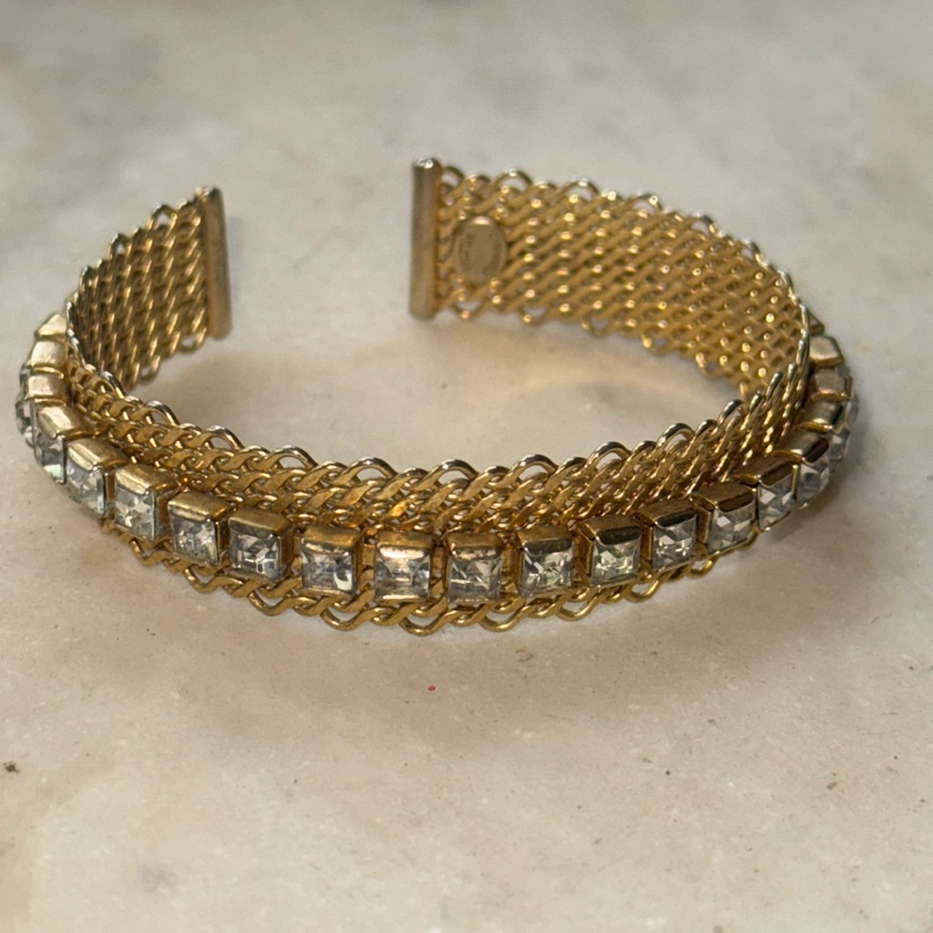 Hattie Carnegie Vintage Mesh Rhinestones Cuff Bracelet